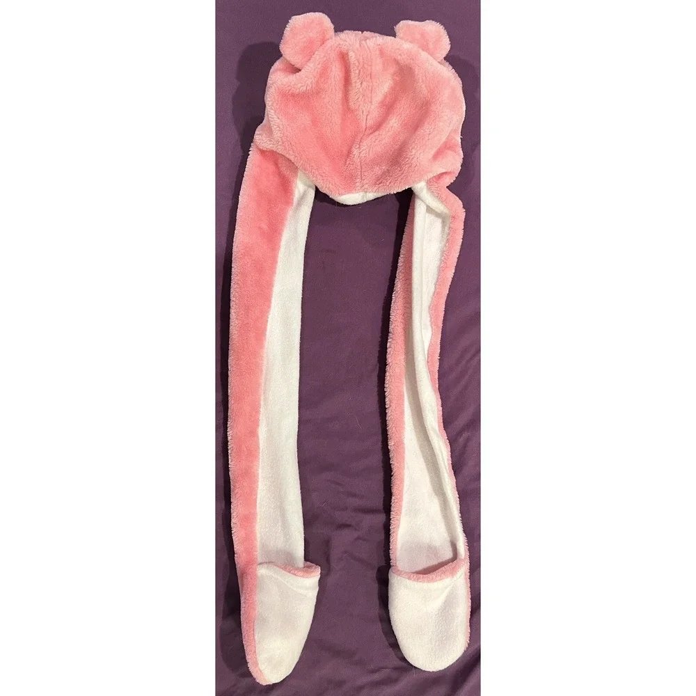 Pig‎ Hat Animal Fluffy with Hood Scarf Long Mittens EUC